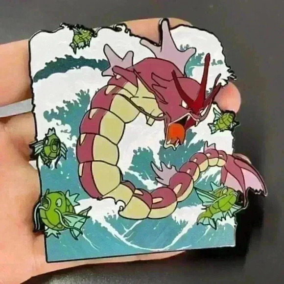 Limited Edition Pokemon Red Shining Gyarados & Magikarp Tsunami Enamel Pin - Picture 2 of 6